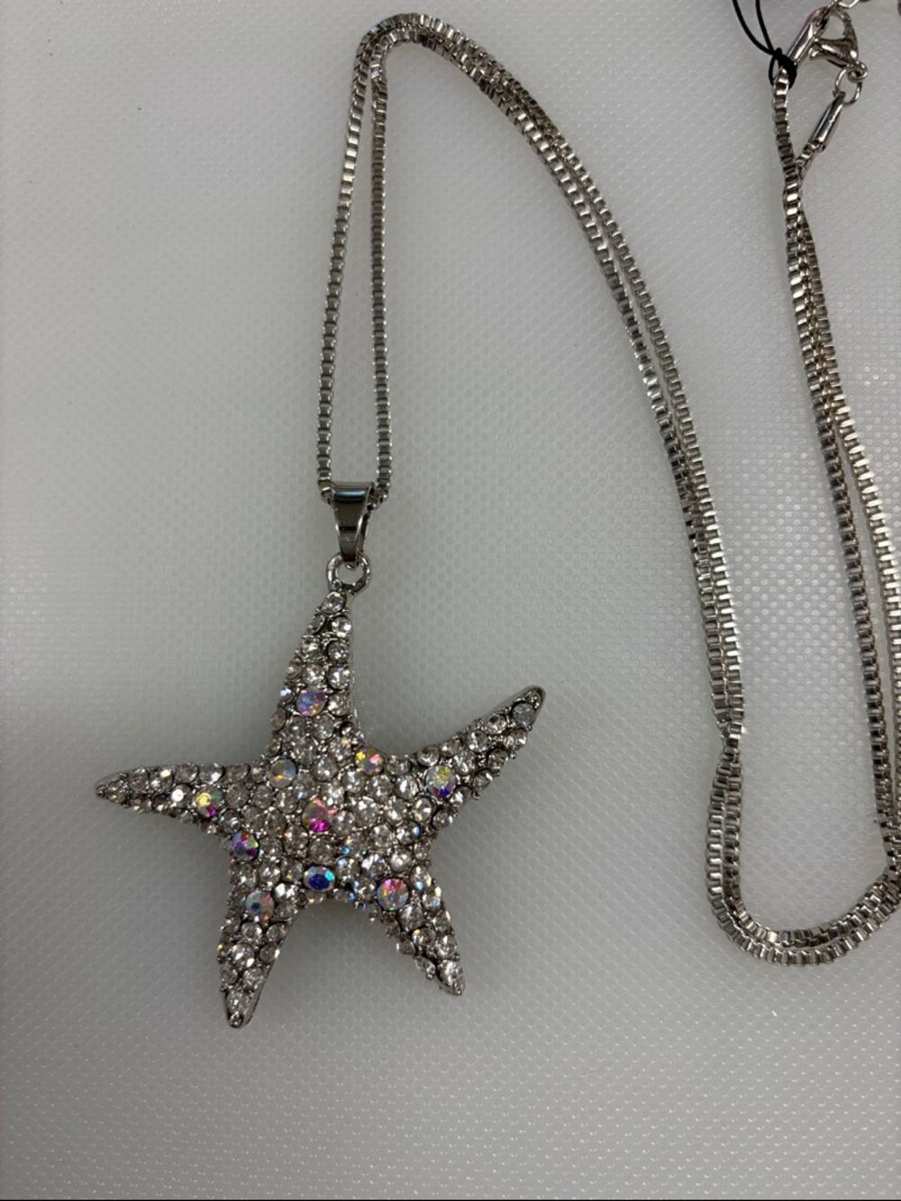Crystal Starfish Pendant Necklace - Silver Tone
